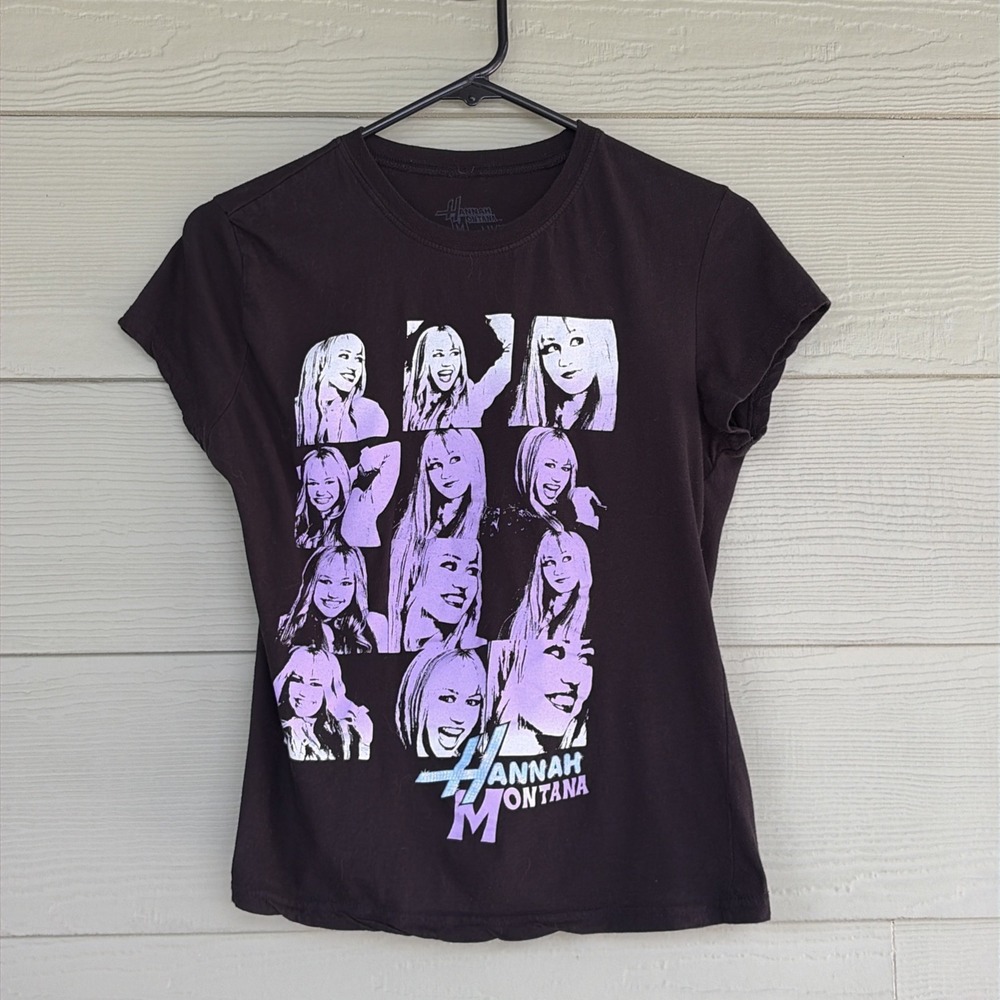 Disney Hannah Montana Y2K Black Crewneck Miley Cyrus Graphic Tee Shirt Juniors L